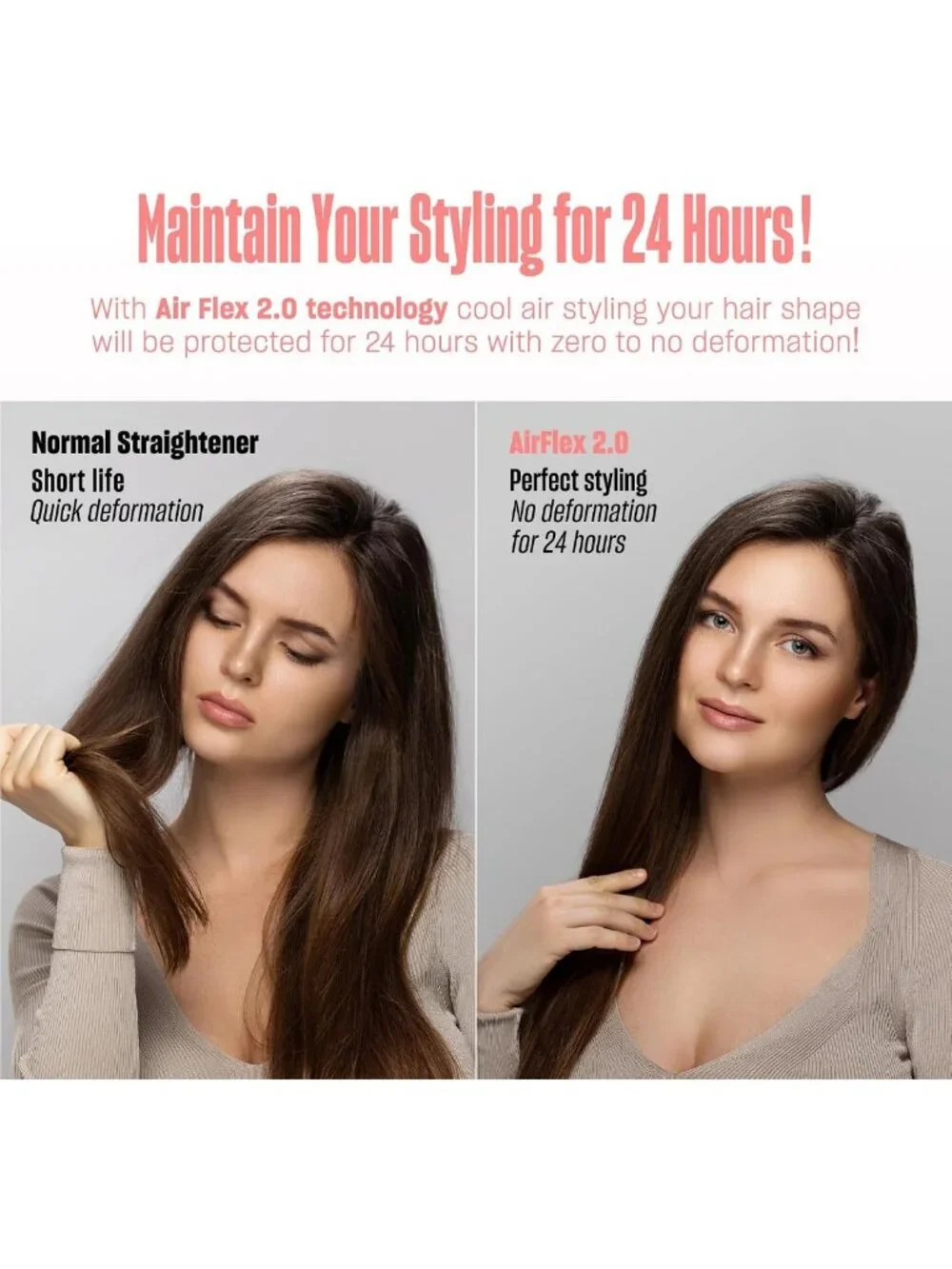 2-in-1 Hair Straightener & Curler, 360° Flex Flat Iron, Floating Plates, Low